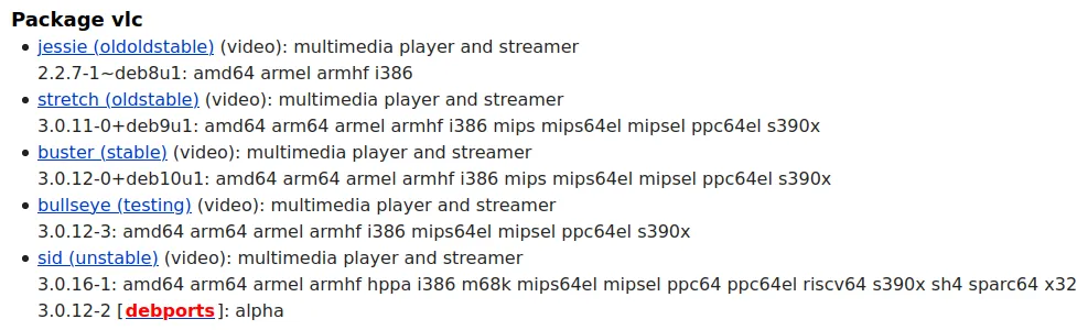 Screenshot of packages.debian.org