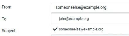 Selecting another identity in Roundcube