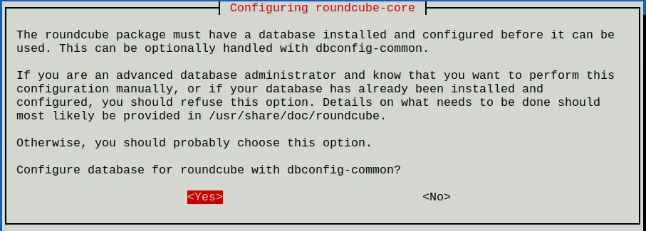 Debconf asking whether you want to have the database set up for you