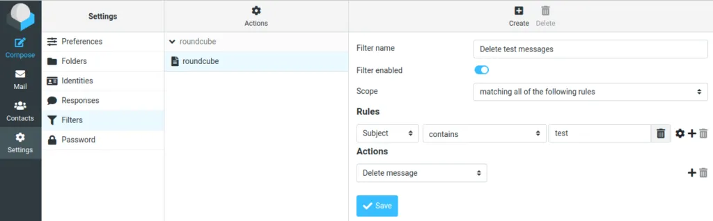 Roundcube's sieve rule editor